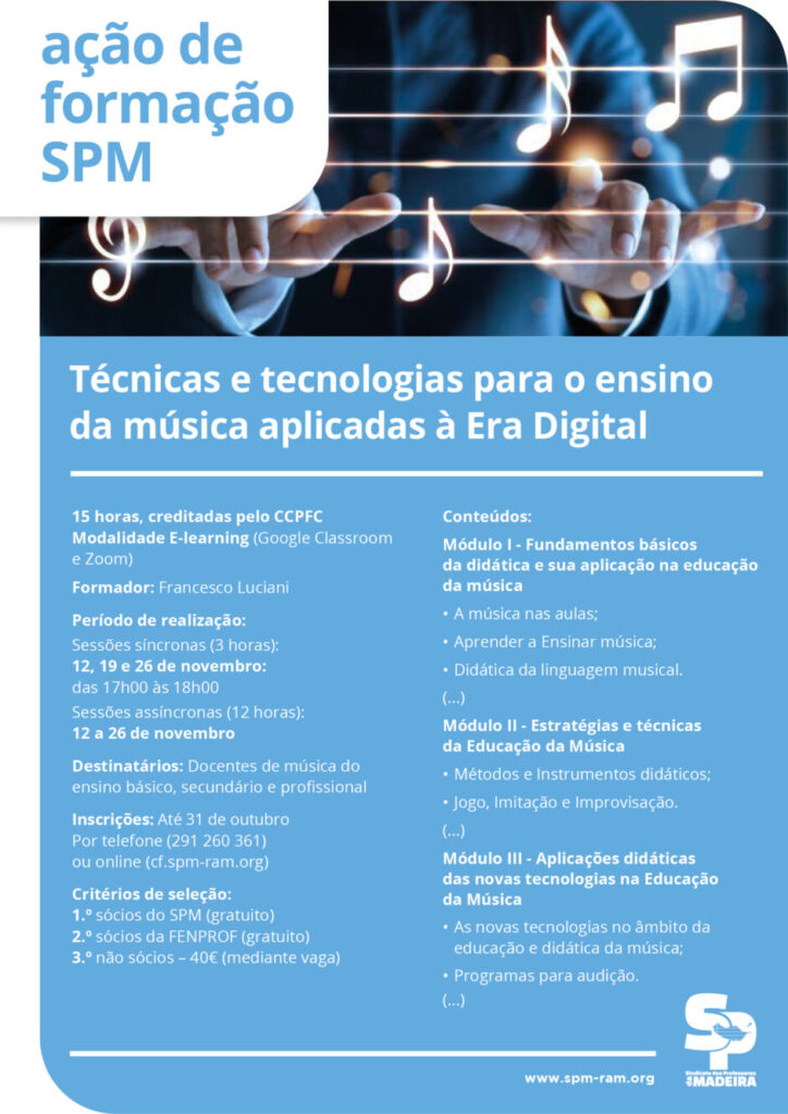 Programa - Formação Docente e-learning Técnicas e Tecnologias para o Ensino da Música Aplicadas à Era Digital - Formador Francesco Luciani